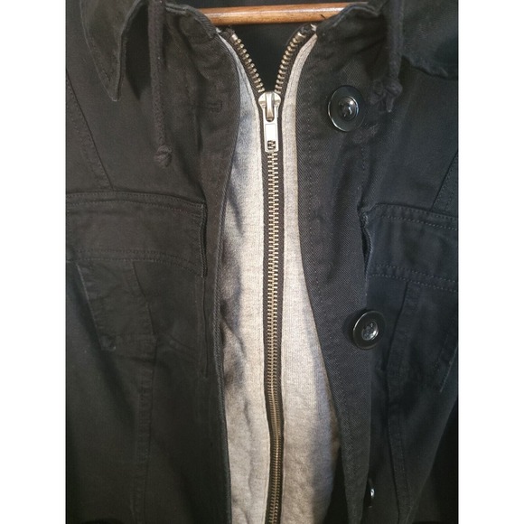 Torrid Plus‎ Size 0 Black Denim Jacket Grey French Terry Sleeves Hoodie - Picture 4 of 5